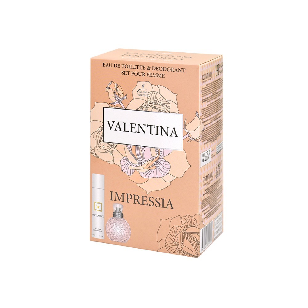 Женский Подарочный набор ALAIN Aregon " Valentina Impressia " ( туалетная вода 100мл + дезодорант 75мл )
Женский Подарочный набор ALAIN Aregon " Valentina Impressia " ( туалетная вода 100мл + дезодорант 75мл )
