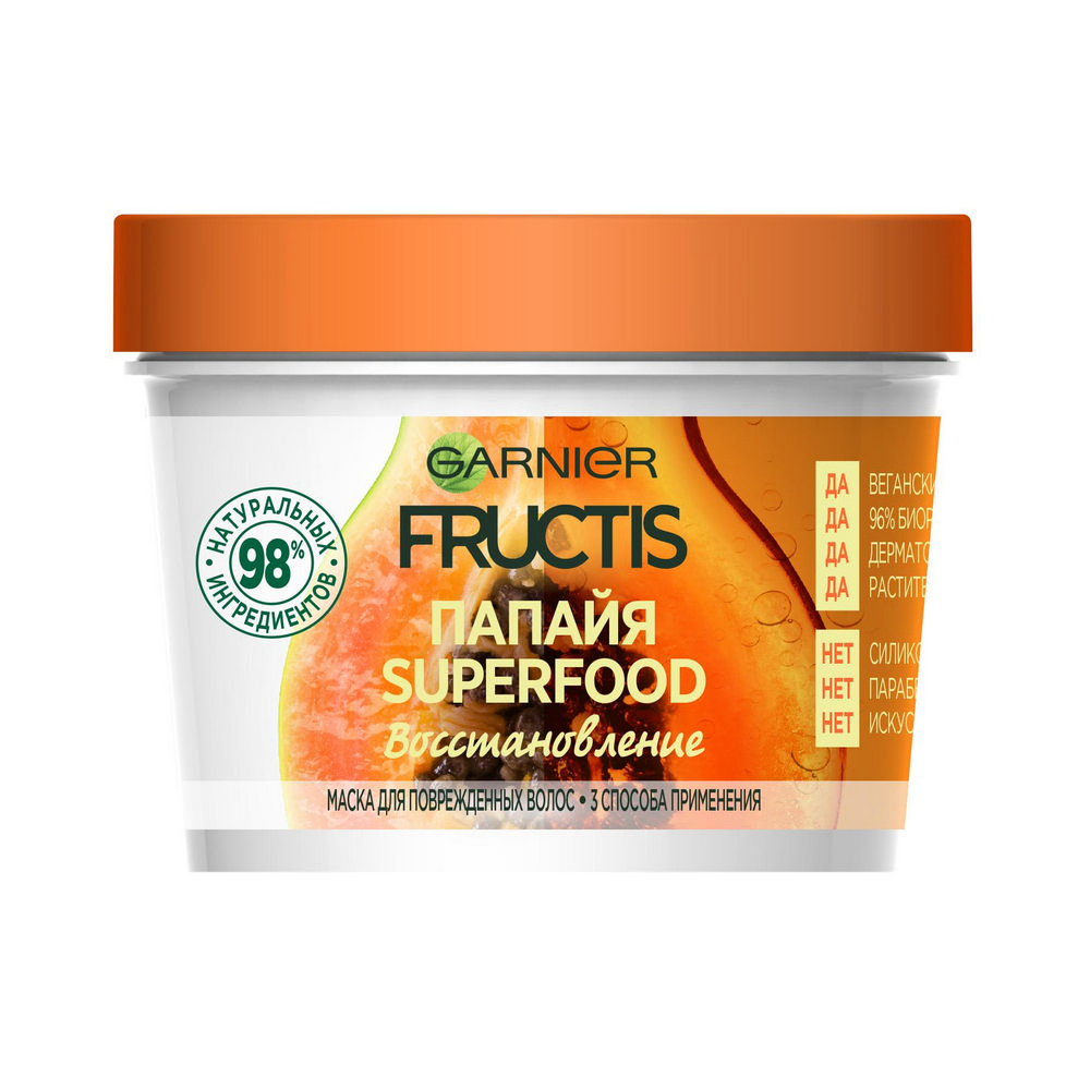 Маска для волос Fructis " Папайя Superfood " восстановление , для поврежденных волос 390мл
Маска для волос Fructis " Папайя Superfood " восстановление , для поврежденных волос 390мл
