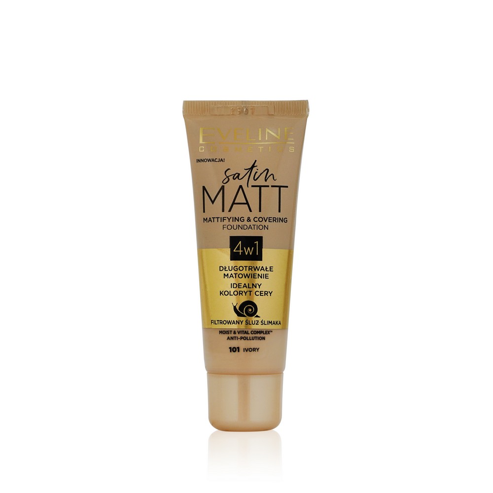 Тональный крем для лица Eveline Satin Matt 4 в 1 матирующий с секретом улитки 101 Ivory 30мл
Тональный крем для лица Eveline Satin Matt 4 в 1 матирующий с секретом улитки 101 Ivory 30мл