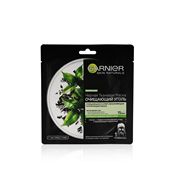 Черная тканевая маска для лица Garnier Skin Naturals " Очищающий уголь + Листья чёрного чая " для склонной к жирному блеску кожи 28г