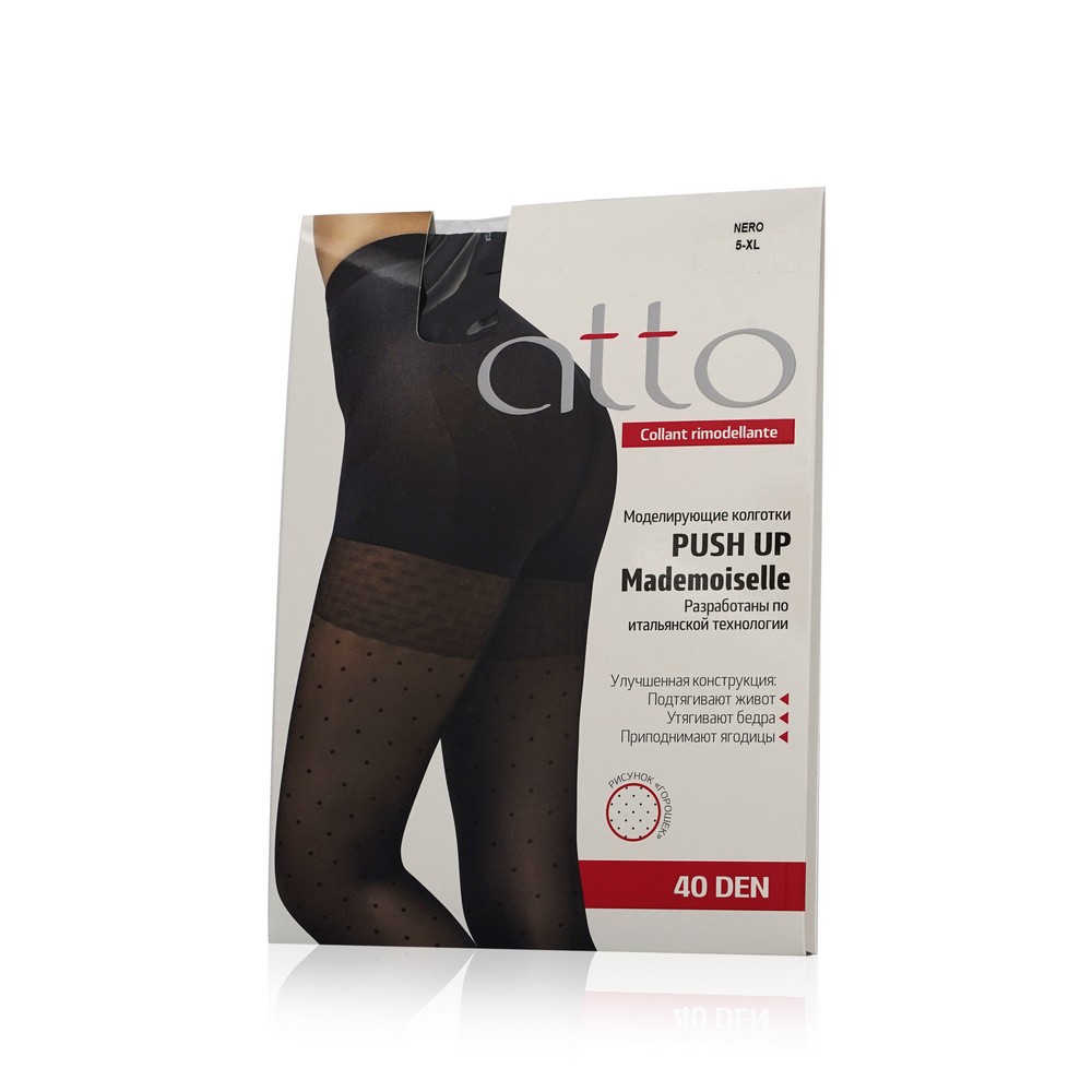 

Женские колготки Atto Push up Mademoiselle 40den черные в горошек 5 размер