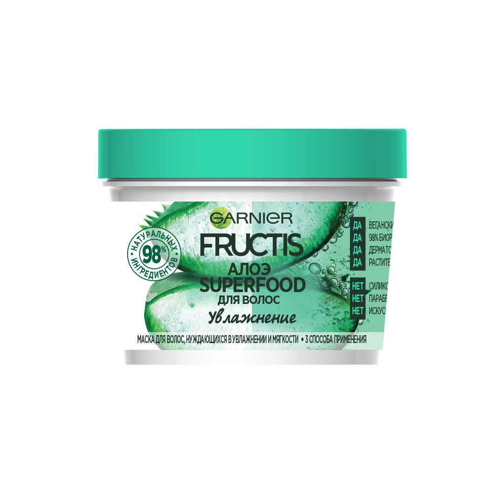 Маска для волос Fructis Superfood 3 в 1 с алоэ , увлажнение 390мл