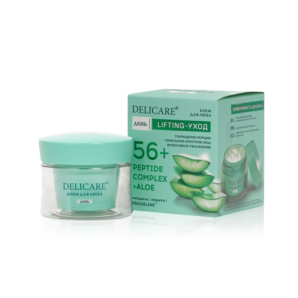 Дневной крем для лица Delicare Peptide Complex + Aloe с алоэ вера и пептидами 56+ 50мл