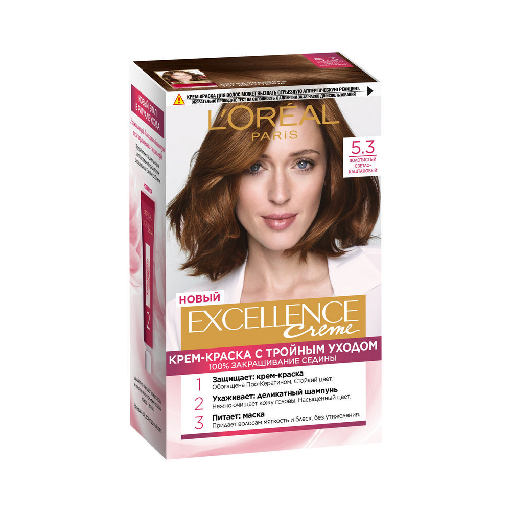 

Крем - краска L'Oreal Paris EXCELLENCE Creme стойкая для волос 5.3 Золотистый светло-каштановый