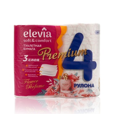 Туалетная бумага Elevia Premium 3х-слойная " Flower perfume " 4шт