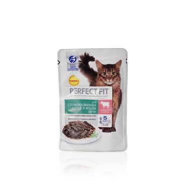Влажный корм для стерилизованных кошек Perfect Fit с говядиной в соусе 85г