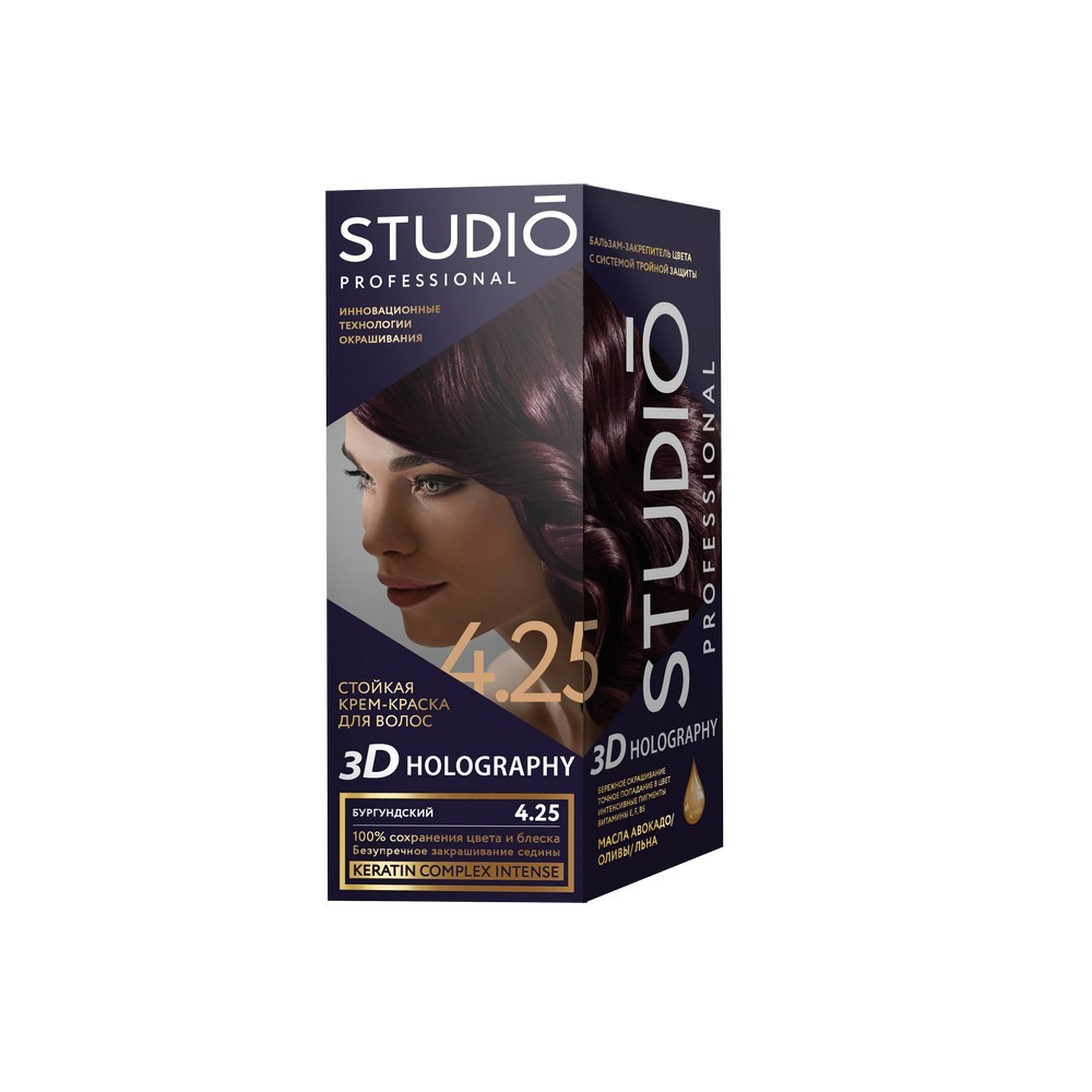 

Стойкая крем - краска для волос STUDIO 3D Holography 4.25 Бургундский