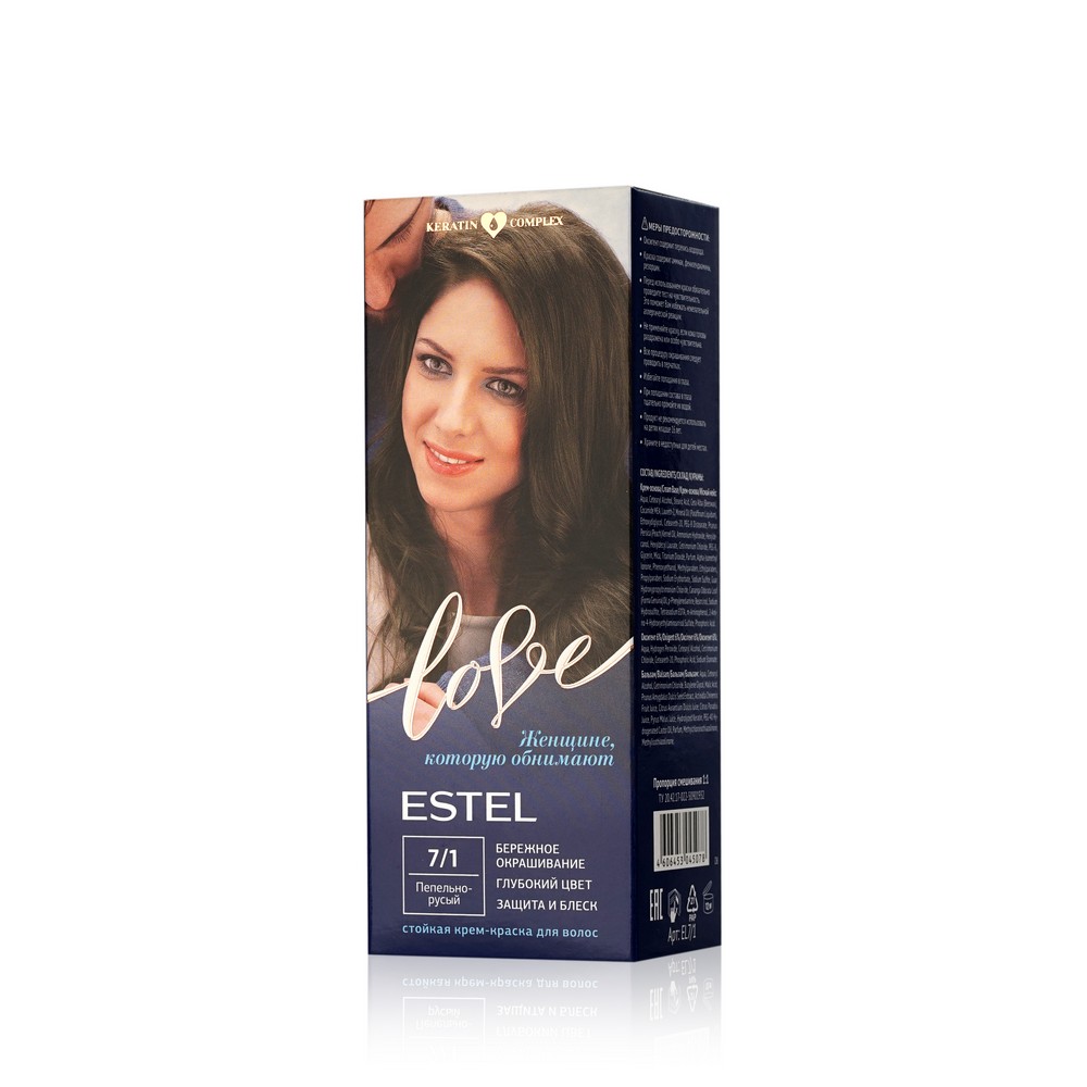 

Стойкая крем - краска для волос Estel Love 7/1 Пепельно-русый