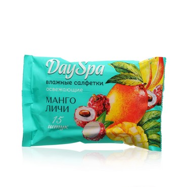 Освежающие влажные салфетки Day Spa " Манго и Личи " 15шт