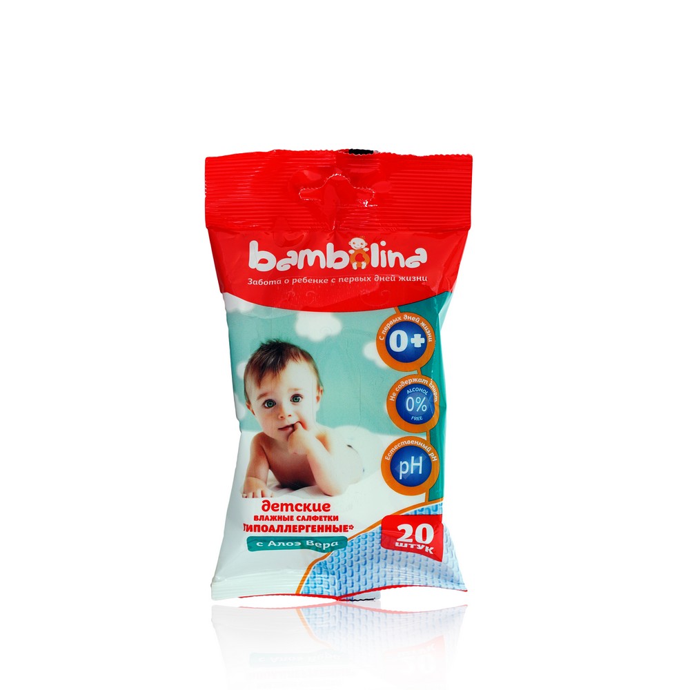 

Детские влажные салфетки Bambolina Мульт " алоэ " 20шт