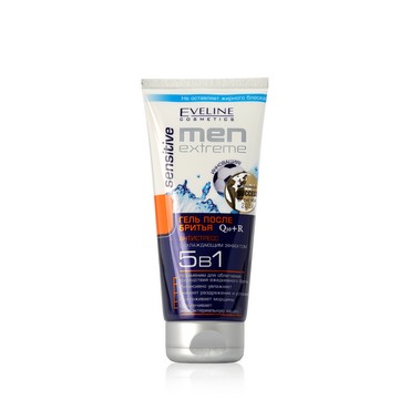 Гель после бритья Eveline Men Extreme sensitive " антистресс " с охлаждающим эффектом Q10+R 5 в 1 200мл