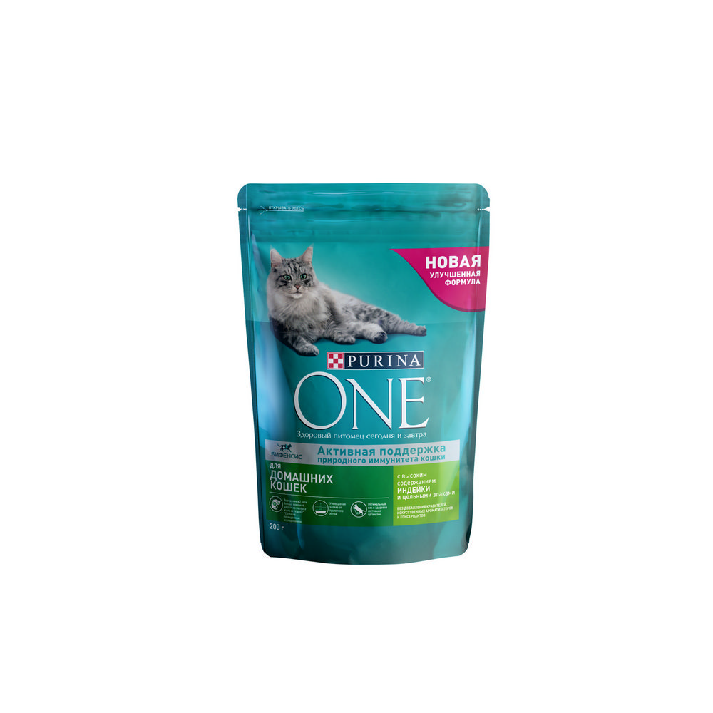 Сухой корм для домашних кошек Purina One с индейкой и цельными злаками 200г purina one housecat сухой корм для кошек с индейкой и цельными злаками 9 75 кг