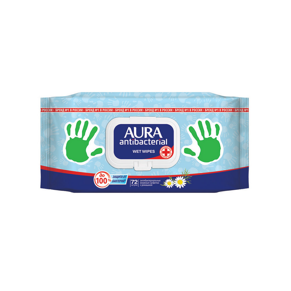 Влажные салфетки Aura антибактериальные с ромашкой 72шт