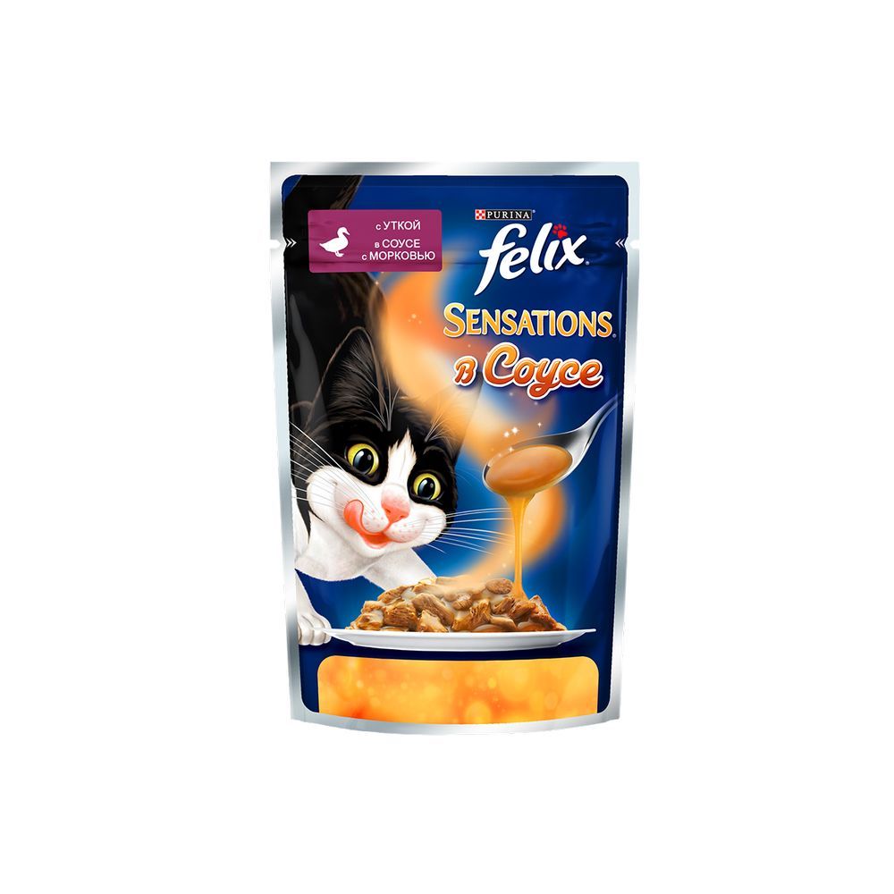 

Влажный корм для взрослых кошек Felix Sensations с уткой в соусе с морковью 85г