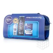 Мужской набор Nivea в косметичке ( шариковый дезодорант - антиперспирант Серебряная защита 50мл + увлажняющий бальзам после бритья " Классический " 100мл + шампунь для волос " Сила угля " 250мл )