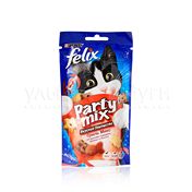 Лакомство для кошек Felix Party Mix " Гриль микс " со вкусами говядины , курицы и лосося 60г