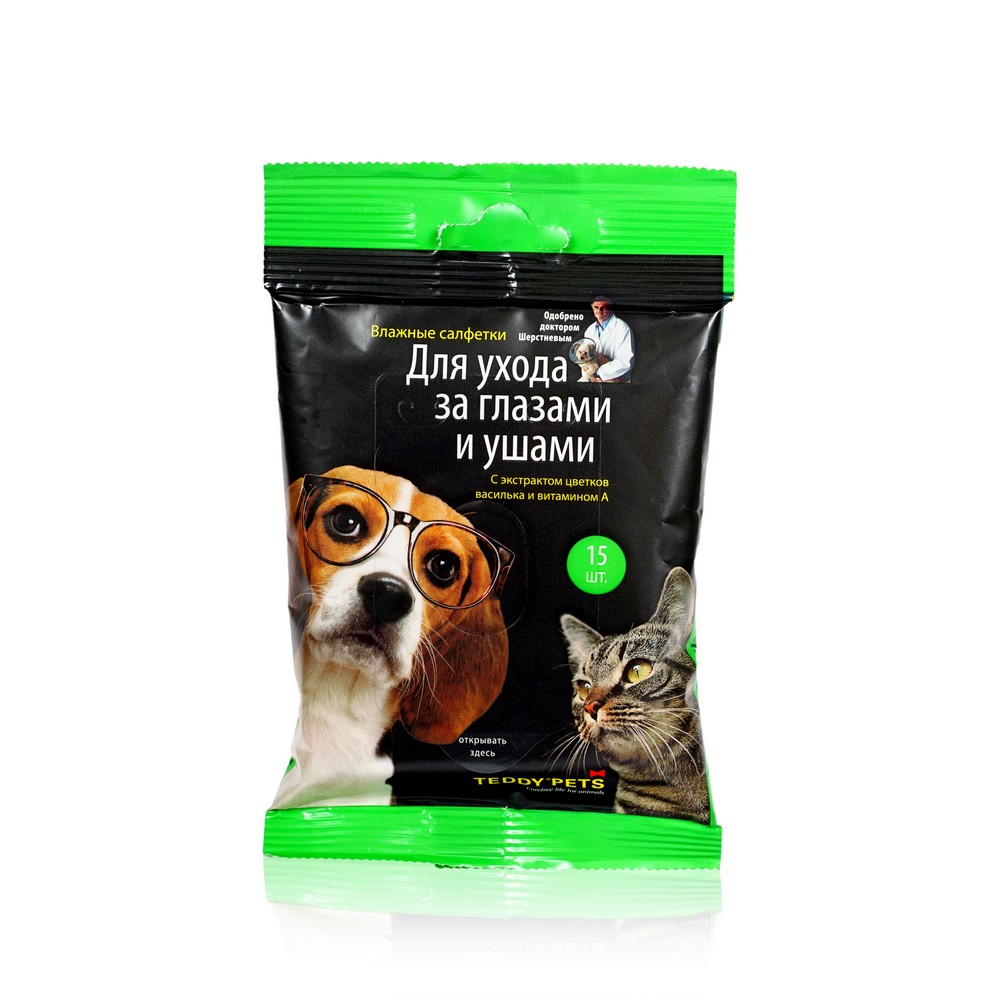 

Влажные салфетки Teddy Pets для ухода за глазами и ушами 15шт