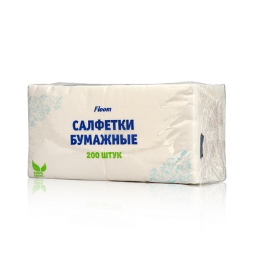 Бумажные салфетки Floom однослойные , белые , 24* 24 см, 200шт