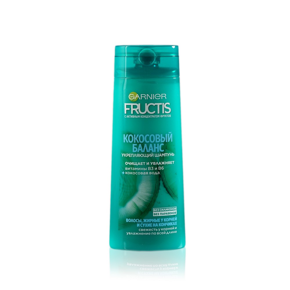 

Шампунь Fructis " Кокосовый баланс " укрепляющий для волос , жирных у корней и сухих на кончиках , 250мл