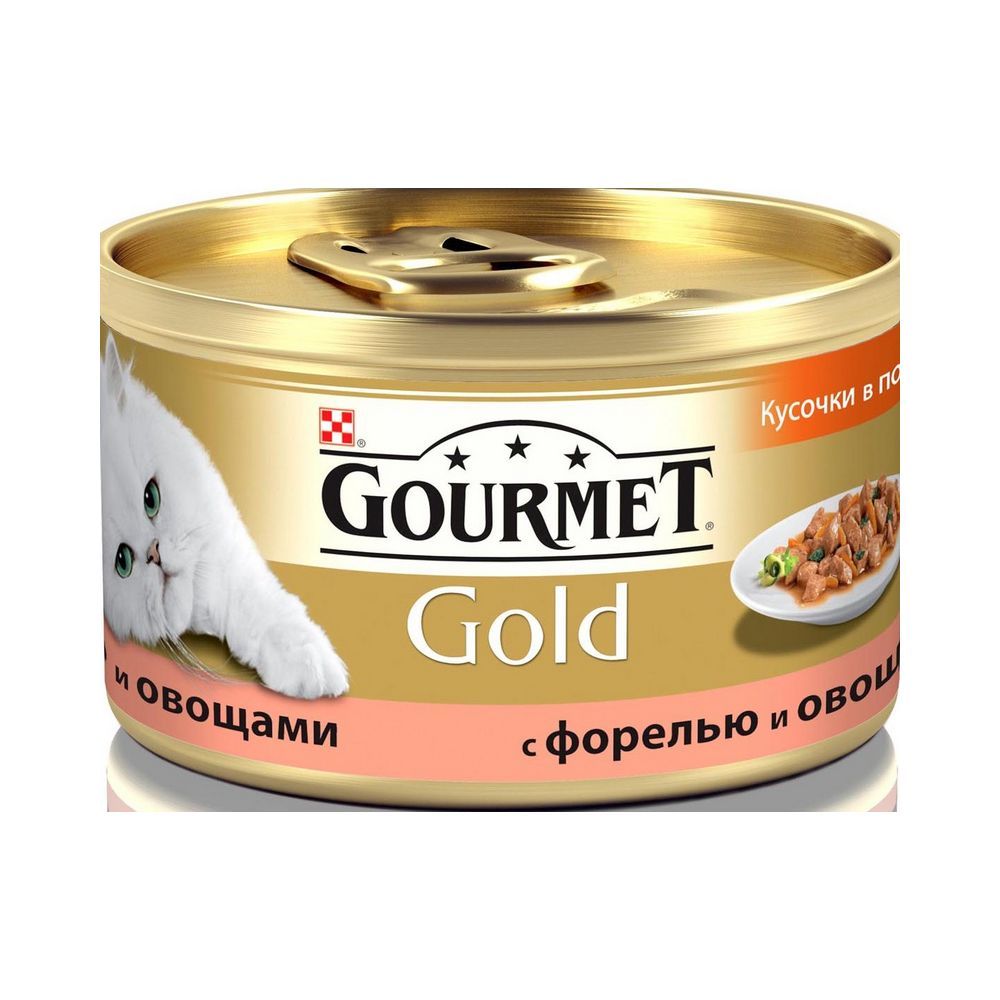 

Влажный корм для взрослых кошек Gourmet Gold с форелью и овощами 85г