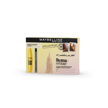 Женский набор Maybelline New York ( COLOSSAL 100% Black 10,7мл + подводка - фломастер Hyper Easy Черная 0,6г )