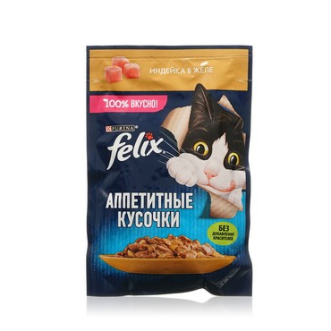 Влажный корм для кошек Felix Аппетитные кусочки " Индейка в желе " 75г