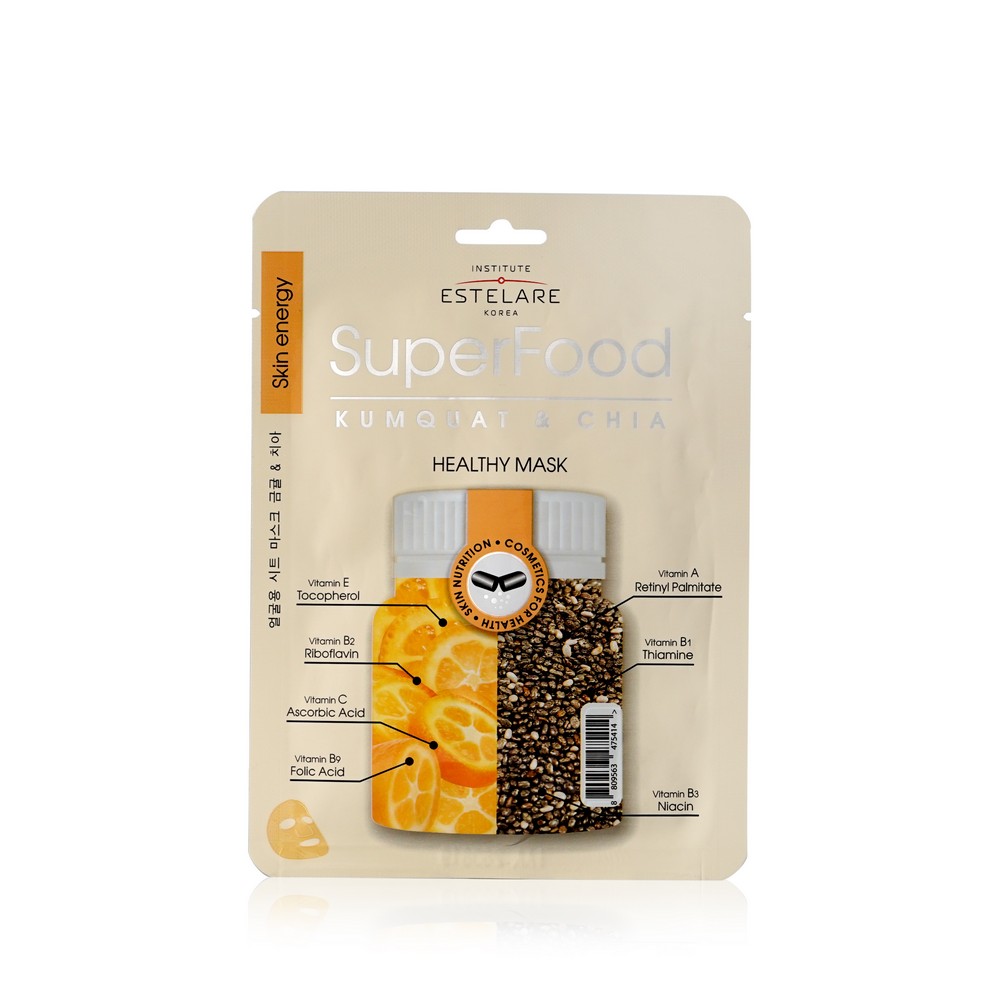 

Тканевая маска для лица Estelare Superfood " кумкват и семена чиа " 25г