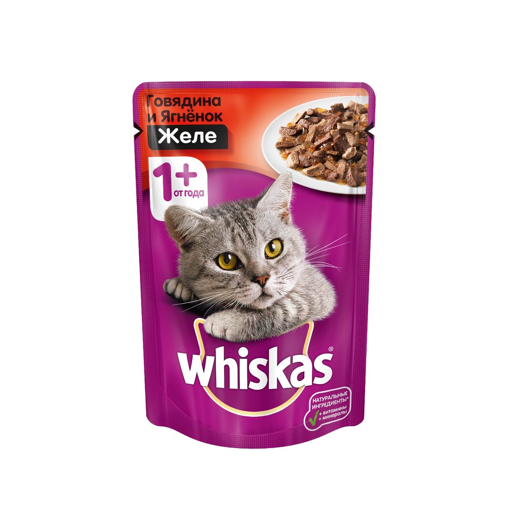 

Желе для взрослых кошек Whiskas с говядиной и ягненком 85г