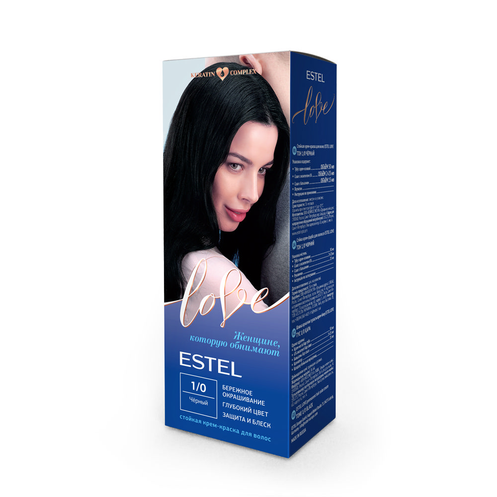 

Стойкая крем - краска для волос Estel Love 1/0 Черный