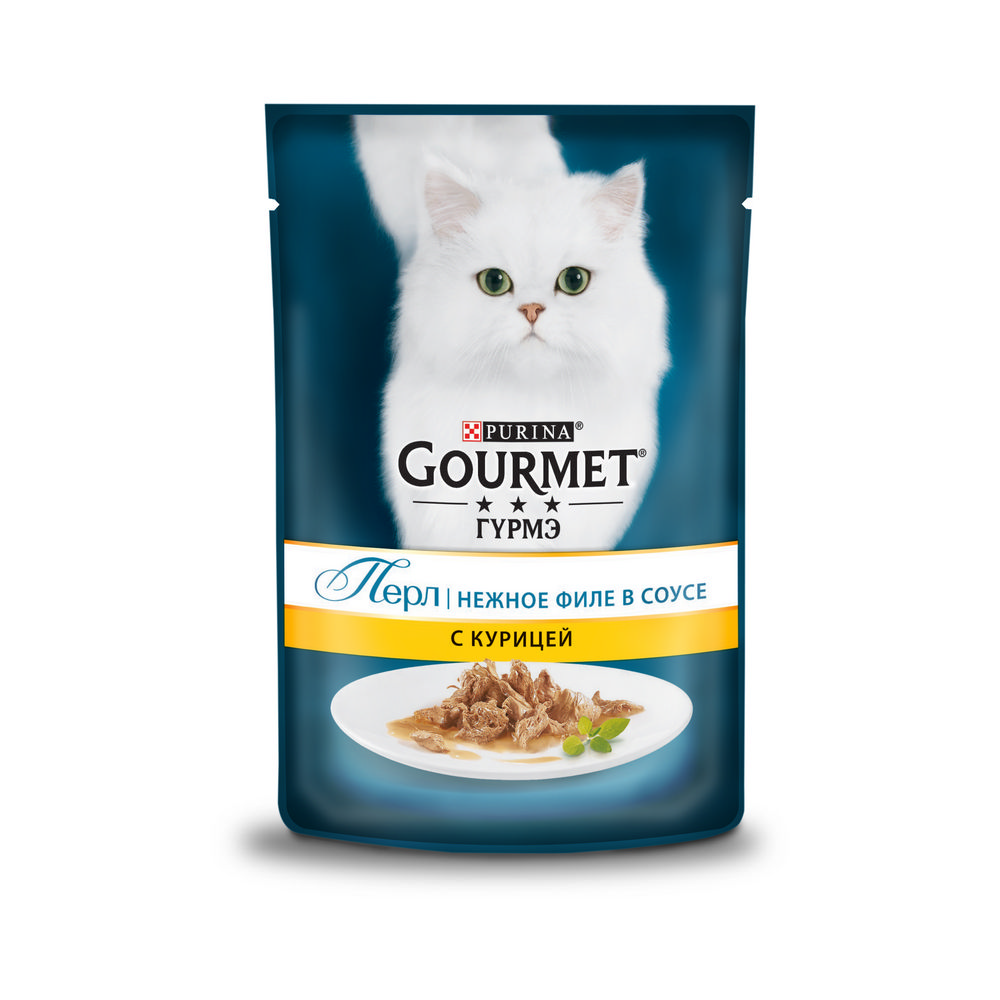 

Влажный корм для кошек Gourmet Perle с курицей в подливе 85г
