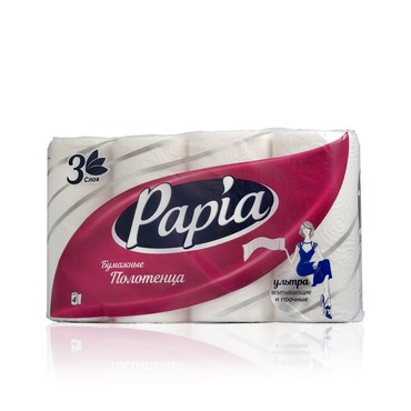 Бумажные полотенца PAPIA 3х-слойные 4шт