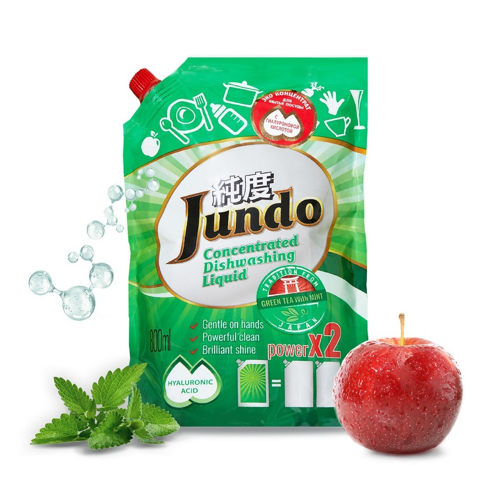 Гель для мытья посуды и детских принадлежностей Jundo  Green tea with mint  с гиалуроновой кислотой 800мл гель для мытья посуды jundo green tea with mint 1000 мл