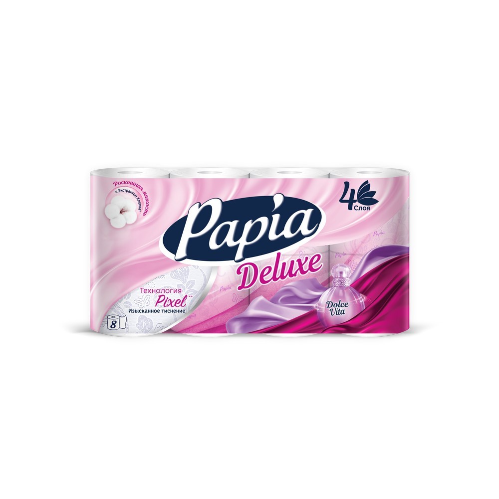 

Туалетная бумага PAPIA Deluxe 4х-слойная Dolce Vita 8шт