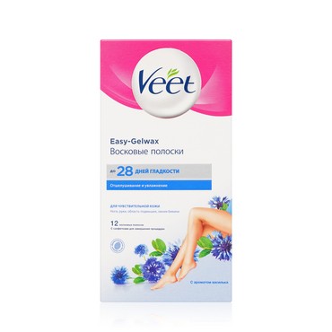 Восковые полоски для депиляции Veet Easy gel-wax для чувствительной кожи с ароматом василька 12шт