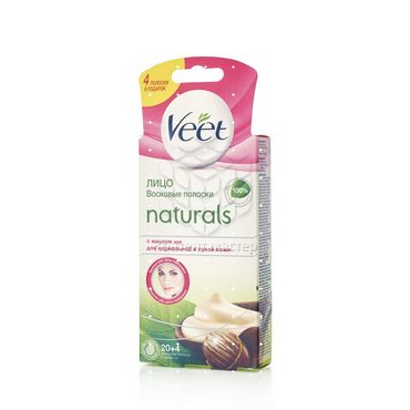 Восковые полоски для депиляции Veet Naturals для лица для нормальной и сухой кожи 18шт