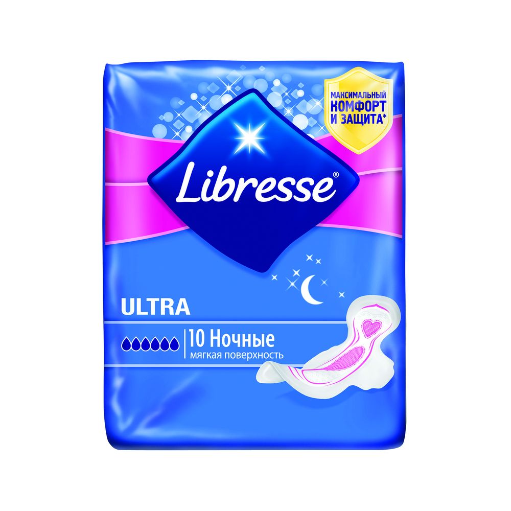 

Женские прокладки Libresse Ultra Goodnight с мягкой поверхностью 10шт