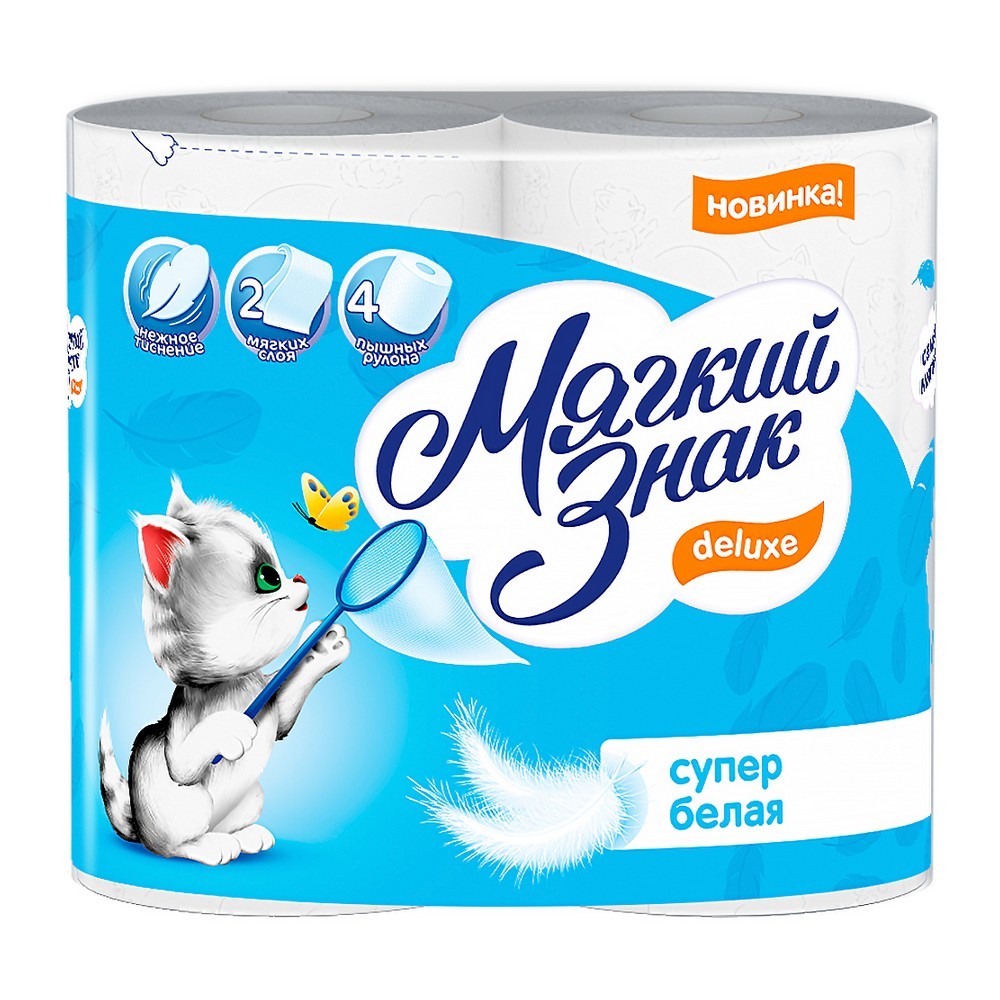 

Туалетная бумага Мягкий знак Deluxe 2х-слойная белая 4шт