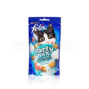 Лакомство для кошек Felix Party Mix " Морской микс " со вкусами лосося , трески и форели 60г