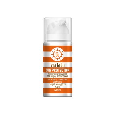 Солнцезащитный крем для лица Via Lata Sun Protection " защита молодости и ДНК " водостойкий , SPF 50 25мл