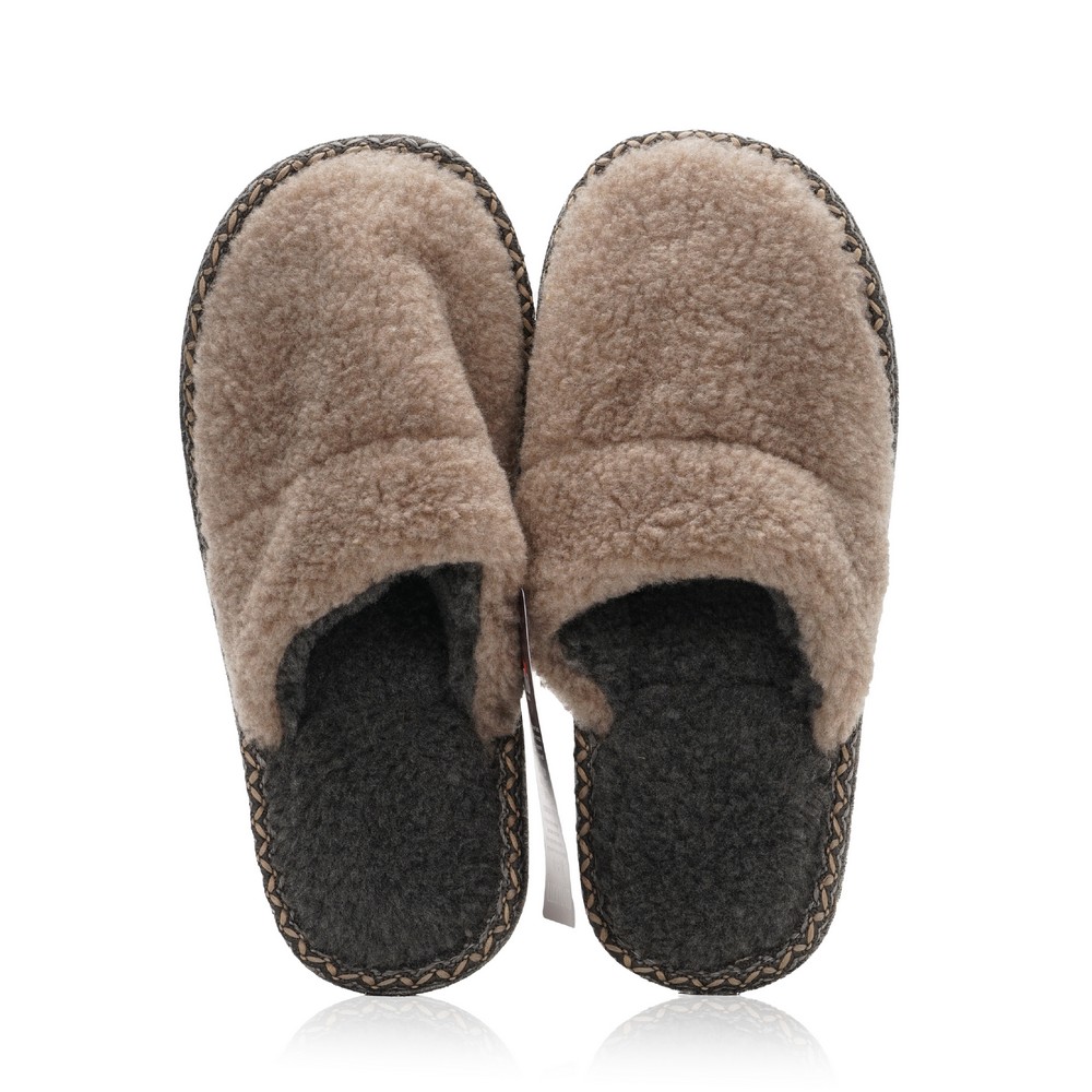 Мужские домашние тапочки с закрытым носом Lucky Land Овчина тёмная стелька р.41-42