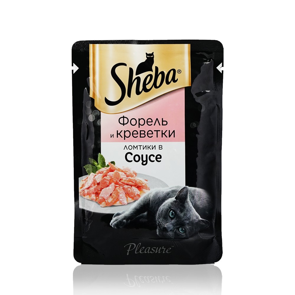

Влажный корм для кошек Sheba Pleasure Ломтики в соусе с форелью и креветками 85г