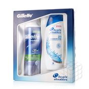 Мужской набор Gillette ( пена для бритья для чувствительной кожи " Series Sensitive " 250мл + Head and Shoulders шампунь 2 в 1 против перхоти " Основной уход " 200мл )