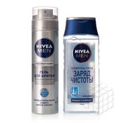 Мужской набор Nivea Men ( гель для бритья " Серебряная защита " 200мл + шампунь для нормальных волос " Заряд чистоты " 250мл )