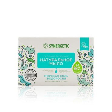 Натуральное мыло Synergetic " морская соль и водоросли " 90г