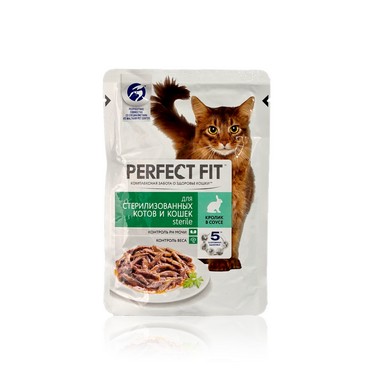 Влажный корм для стерилизованных кошек Perfect Fit с кроликом в соусе 85г
