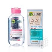 Женский набор Garnier (крем Чистая Кожа Актив BB для жирной кожи , склонной к появлению прыщей , Светло-бежевый 50мл + мицеллярная вода для лица 125мл )