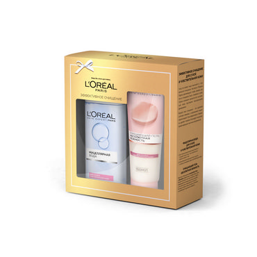 Женский Подарочный набор L'Oreal Paris " эффективное очищение " ( мицеллярная вода для лица , глаз и губ , для сухой и чувствительной кожи 200мл + очищающий гель " Абсолютная нежность " для сухой и чувствительной кожи 150мл )