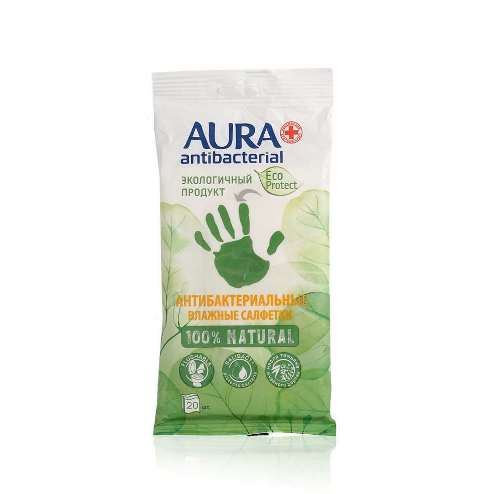 

Влажные салфетки Aura Natural Antibacterial водорастворимые 20шт
