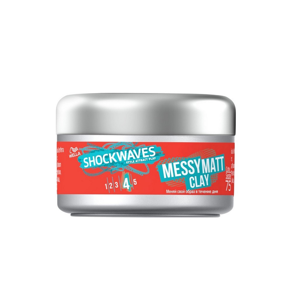 

Моделирующая глина для волос Wella Shockwaves Messymatt clay Сверхсильная фиксация (4) 75мл
