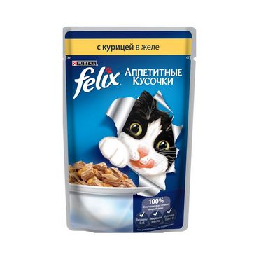 Влажный корм для взрослых кошек Felix Аппетитные кусочки с курицей в желе 85г